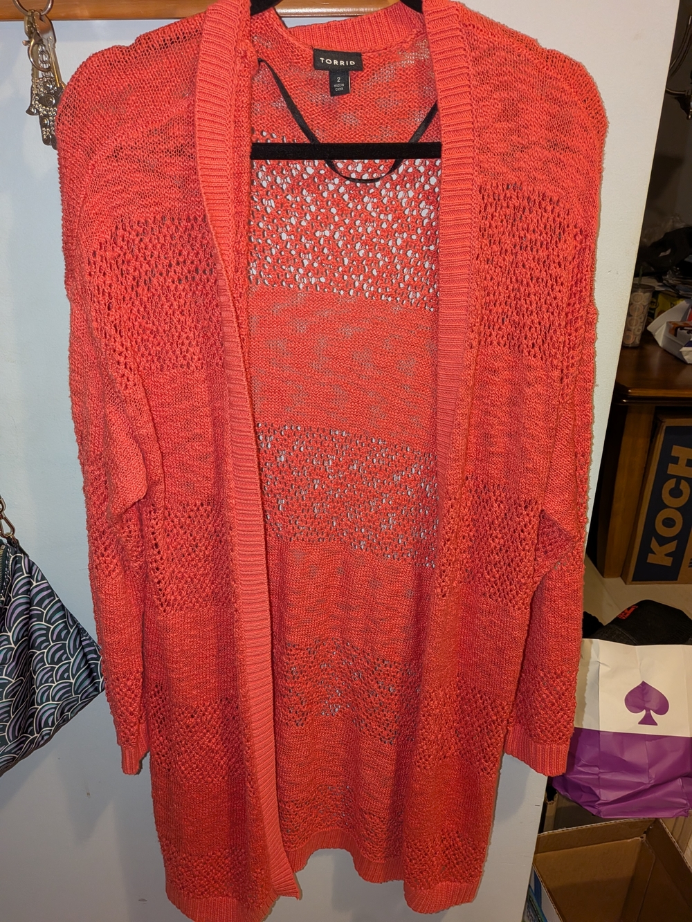 torrid Bright Coral Open-Knit Long Cardigan - Picture 4 of 8